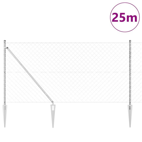 vidaXL St&acirc;lp de gard. Argintiu 25 x 1 m (plasă 60 x 60 mm) Oțel