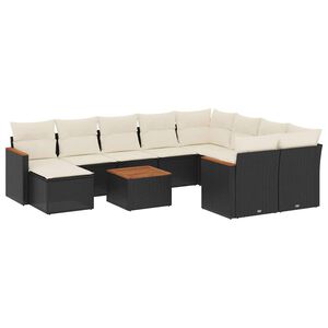 vidaXL Set canapele de grădină cu perne, 11 piese, negru, poliratan