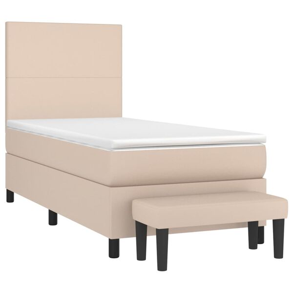 vidaXL Pat box spring cu saltea, cappuccino, 90x190 cm piele ecologică