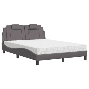 vidaXL Pat, Viana, cu saltea, gri, 140x190 cm, piele ecologică