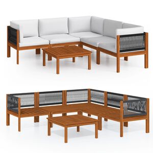 vidaXL Set fotoliu de grădină cu 6 piese, perne, lemn crem, acacia și fr&acirc;nghie