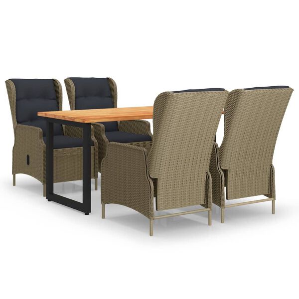 vidaXL Set mobilier grădină cu perne, 5 piese, maro, poliratan