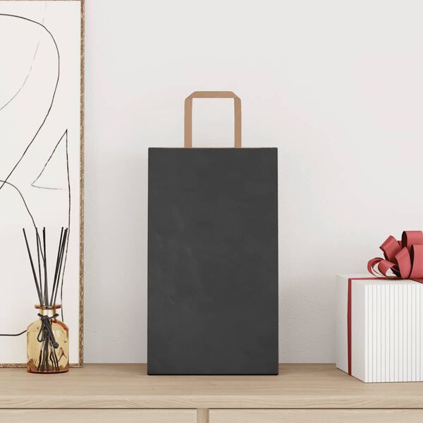 vidaXL Pungi de h&acirc;rtie 50 buc cu m&acirc;nere negre 21x11x36 cm