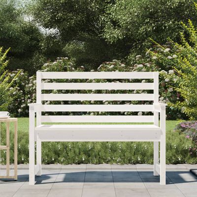 vidaXL Bancă de grădină, alb, 109x48x91,5 cm, lemn masiv de pin