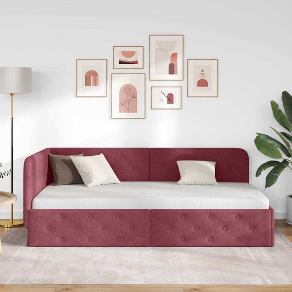vidaXL Cadru de pat colțar cu headboard Roșu Vin 100 x 200 cm țesătură