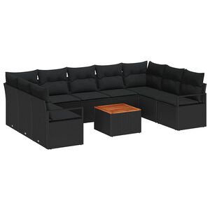 vidaXL Set de canapele pentru grădină 10 pcs Negru poliratan