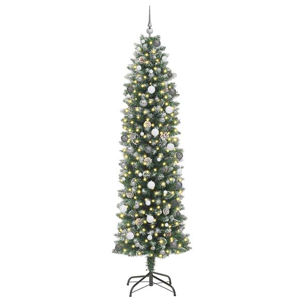vidaXL Copac Artificial Slăb de Crăciun cu 300 LED Verde și alb 240 cm