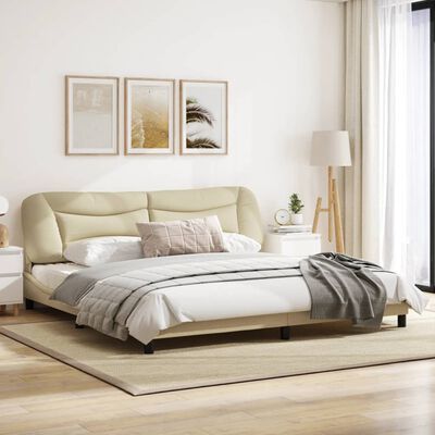 vidaXL Cadru de pat cu tăblie, crem, 200x200 cm, textil