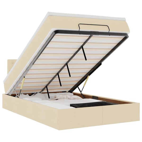 vidaXL Cadru de pat otoman cu saltea crem 120x190cm stofa