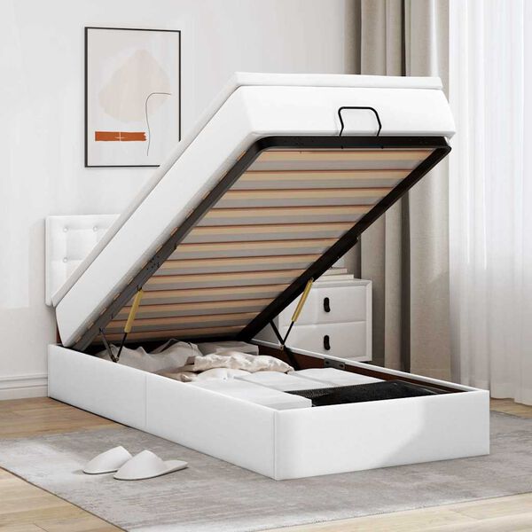 vidaXL Cadru pat otoman cu saltea alb pur 90x190cm piele artificială