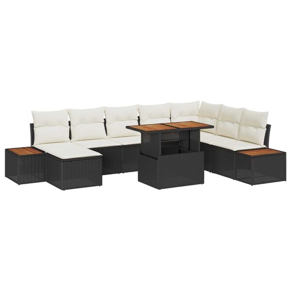 vidaXL Set de masă pentru grădină cu pernă 9 pcs Negru și Bej