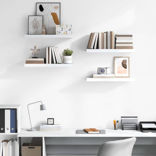 vidaXL Rafturi de perete, 4 buc., alb extralucios, 60x23,5x3,8 cm, MDF