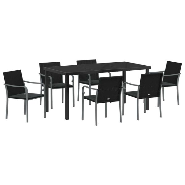 vidaXL Set de masă pentru grădină 7 pcs Negru și Gri Ratan PE