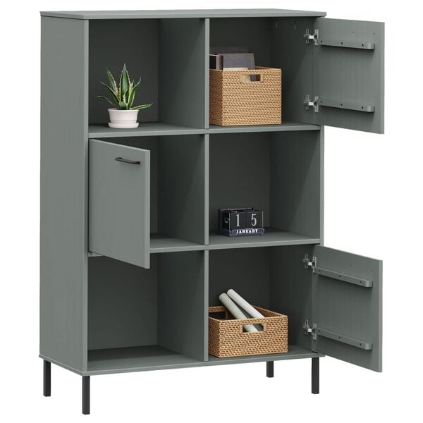 vidaXL Bibliotecă cu picioare metalice OSLO, gri, 90x35x128,5 cm, lemn