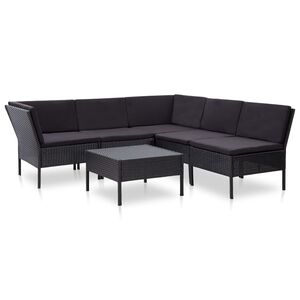 vidaXL Set mobilier de grădină cu perne, 6 piese, negru, poliratan