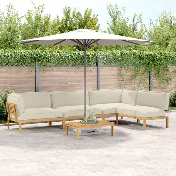 vidaXL Set de canapea cu pernă Simplu 5 pcs Crem Lemn Solid de Acacia
