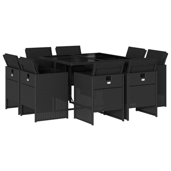 vidaXL Set mobilier de grădină cu perne, 9 piese, negru, poliratan