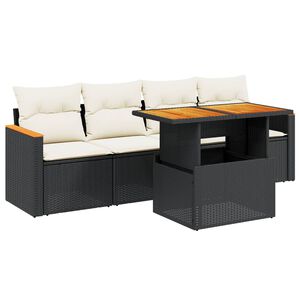 vidaXL Set mobilier de grădină cu perne, 5 piese, negru, poliratan