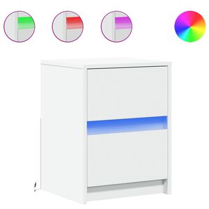 vidaXL Noptiere cu lumini LED, 2 buc., alb, lemn prelucrat