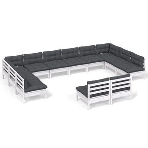 vidaXL Set mobilier de grădină cu perne, 12 piese, alb, lemn masiv pin
