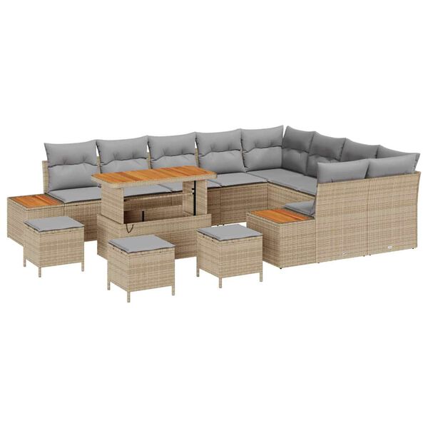 vidaXL Set de canapele pentru grădină cu pernă 13 pcs Bej Rattan poli