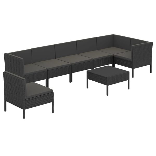 vidaXL Set mobilier de grădină cu perne, 8 piese, negru, poliratan