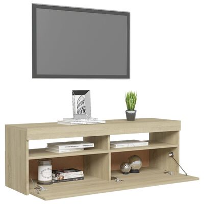 vidaXL Comodă TV cu lumini LED, stejar Sonoma, 120x35x40 cm