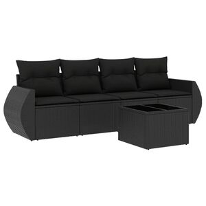 vidaXL Set mobilier de grădină cu perne, 5 piese, negru, poliratan
