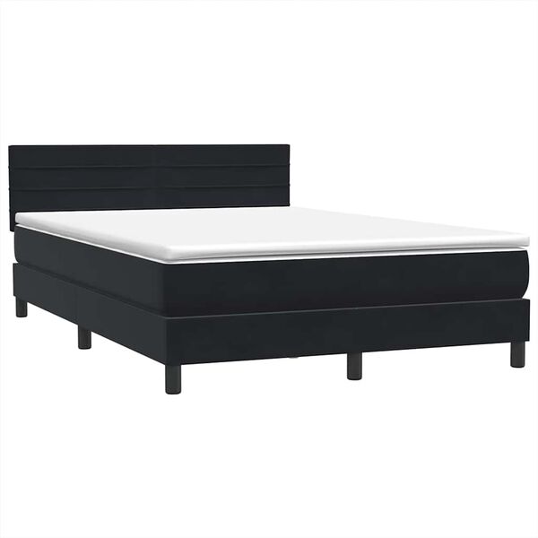 vidaXL Pat box spring cu saltea, negru, 160x210 cm, catifea