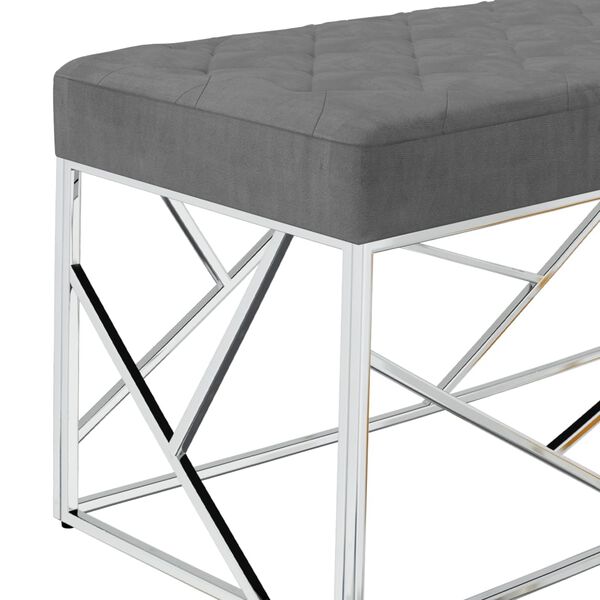 vidaXL Bancă, gri &icirc;nchis, 97 cm, catifea și oțel inoxidabil