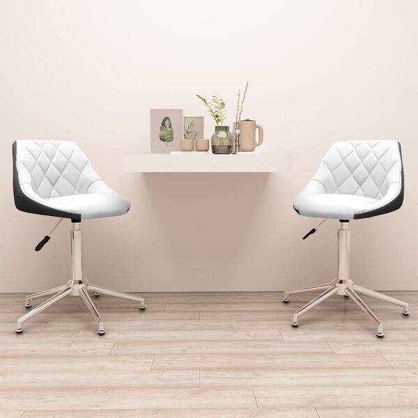 vidaXL Scaune de bucătărie pivotante 2 buc. alb&negru, piele ecologică