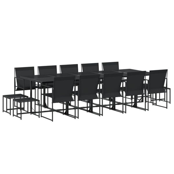 vidaXL Set mobilier de grădină, 15 piese, negru, textilenă
