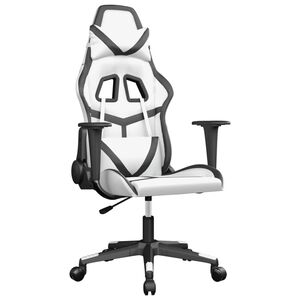 vidaXL Scaun de gaming de masaj, alb și negru, piele ecologică