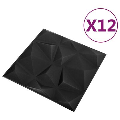 vidaXL Panouri de perete 3D 12 buc. negru 50x50 cm model diamant 3 m²