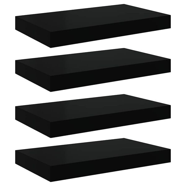 vidaXL Rafturi de perete, 4 buc., negru extralucios, 40x23x3,8 cm, MDF