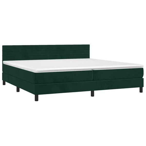 vidaXL Pat box spring cu saltea, verde &icirc;nchis, 200x200 cm, catifea