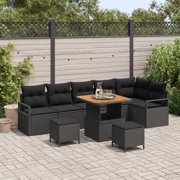 vidaXL Set de canapele pentru grădină cu pernă 9 pcs Negru Rattan poli