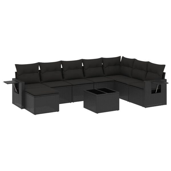 vidaXL Set mobilier de grădină cu perne, 9 piese, negru, poliratan