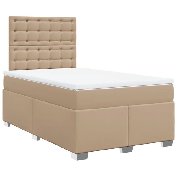 vidaXL Pat box spring cu saltea, cappuccino, 120x190cm piele ecologică