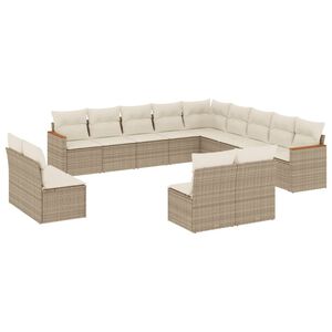 vidaXL Set canapele de grădină, 13 piese, cu perne, bej, poliratan
