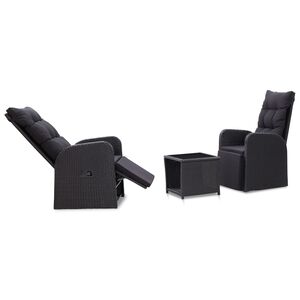 vidaXL Set mobilier de bistro cu perne, 3 piese, negru, poliratan