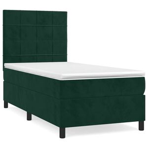vidaXL Pat box spring cu saltea, verde &icirc;nchis, 90x190 cm, catifea