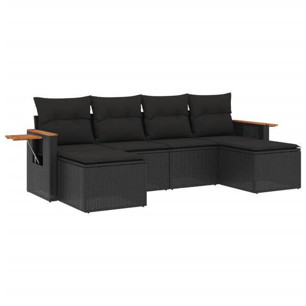 vidaXL Set mobilier de grădină cu perne, 6 piese, negru, poliratan