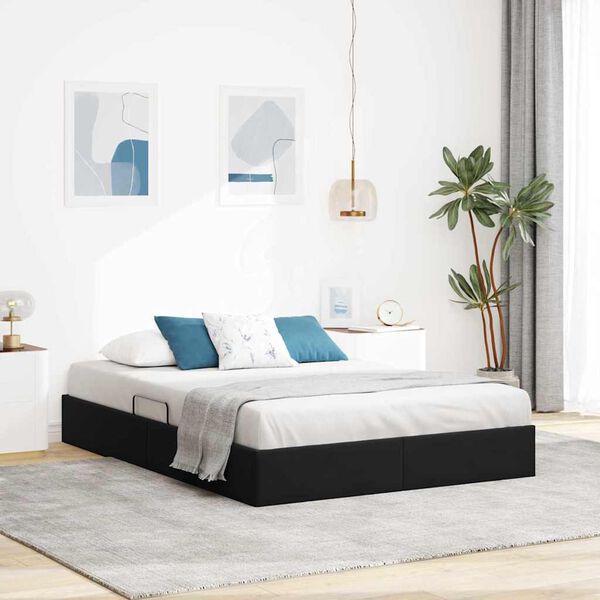 vidaXL Pat cu storage cu headboard Negru 135 x 190 cm Catifea