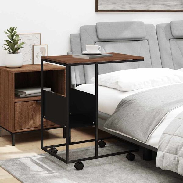 vidaXL Masă laterală cu roți, negru, 55x36x63,5 cm, lemn prelucrat