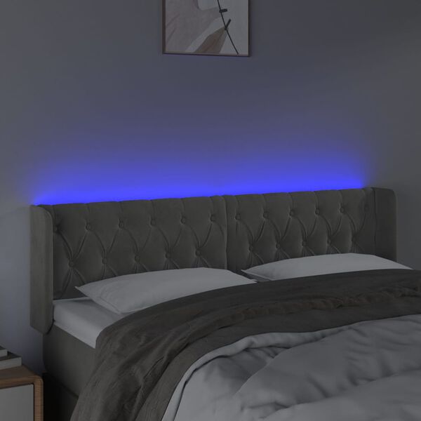 vidaXL Tăblie de pat cu LED, gri deschis, 147x16x78/88 cm, catifea