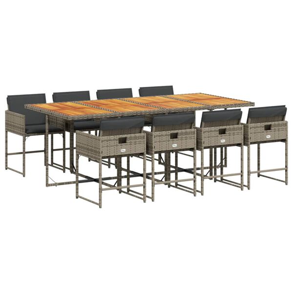 vidaXL Set mobilier grădină cu perne, 9 piese, gri, poliratan