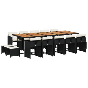 vidaXL Set mobilier de grădină cu perne, 15 piese, negru, poliratan