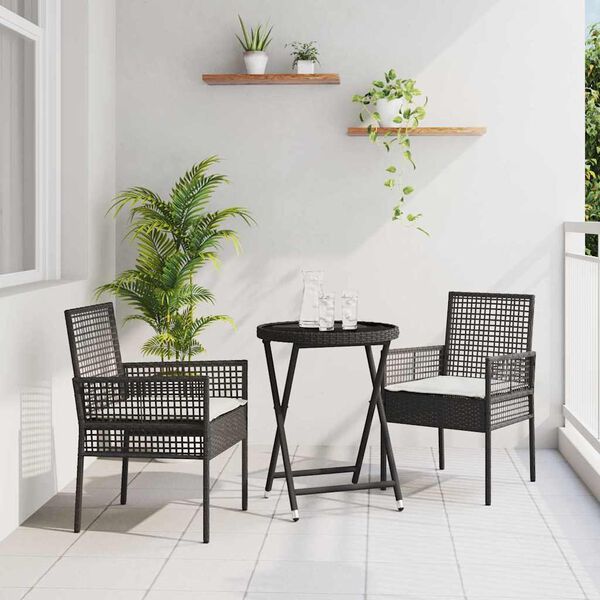 vidaXL Set Bistro de Grădină 3 pcs Negru Rattan poli