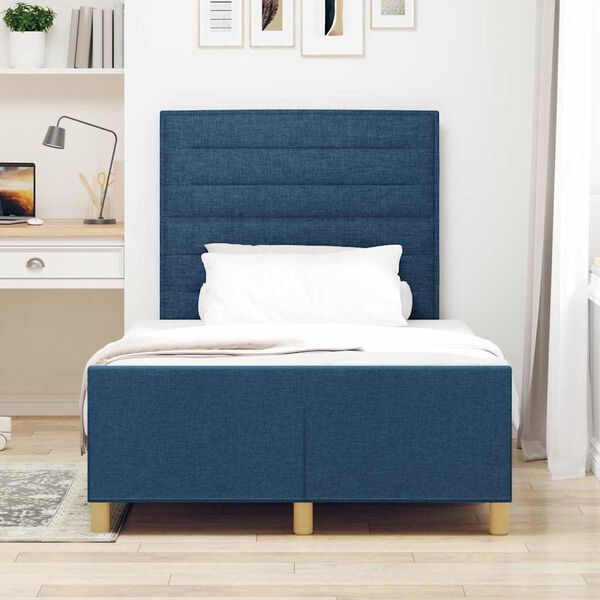 vidaXL Cadru de pat cu headboard albastru 120 x 190 cm țesătură